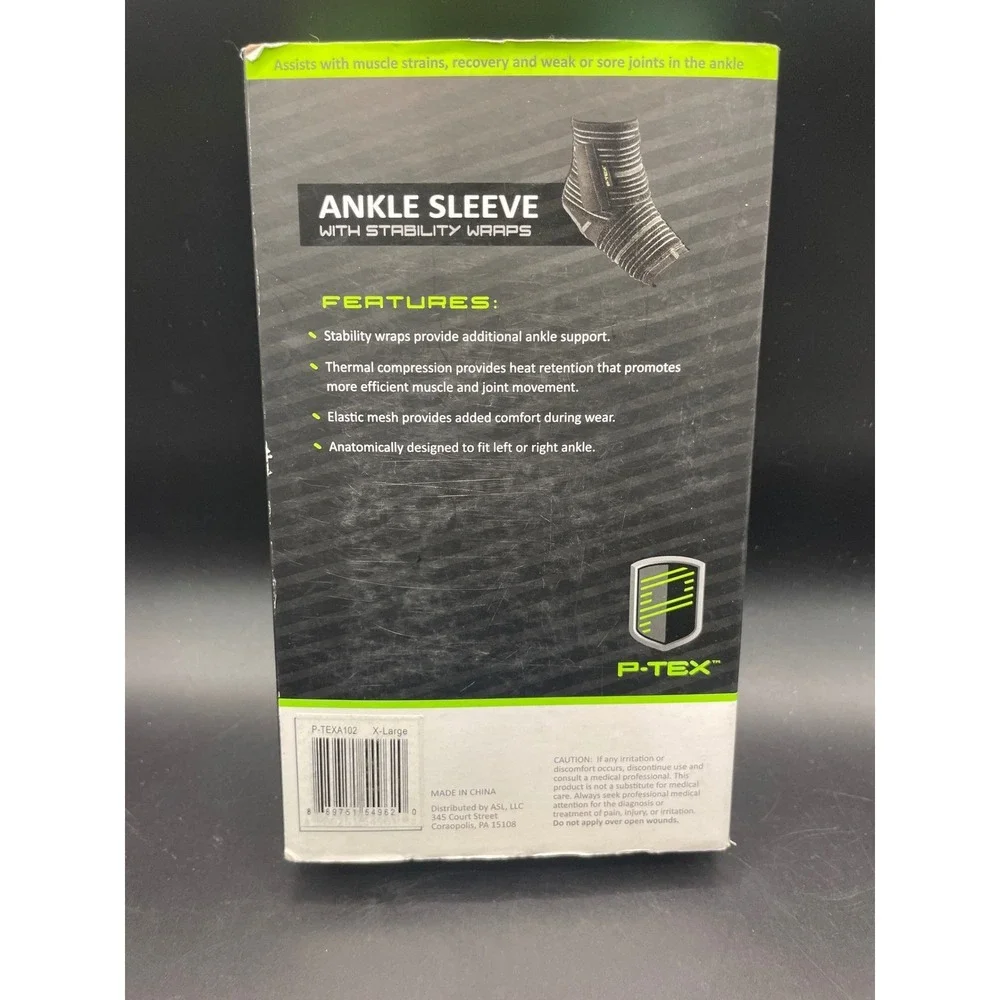 P-TEX Ankle Sleeve with Stability Wraps Thermal Compression Black XL P-TEXA102